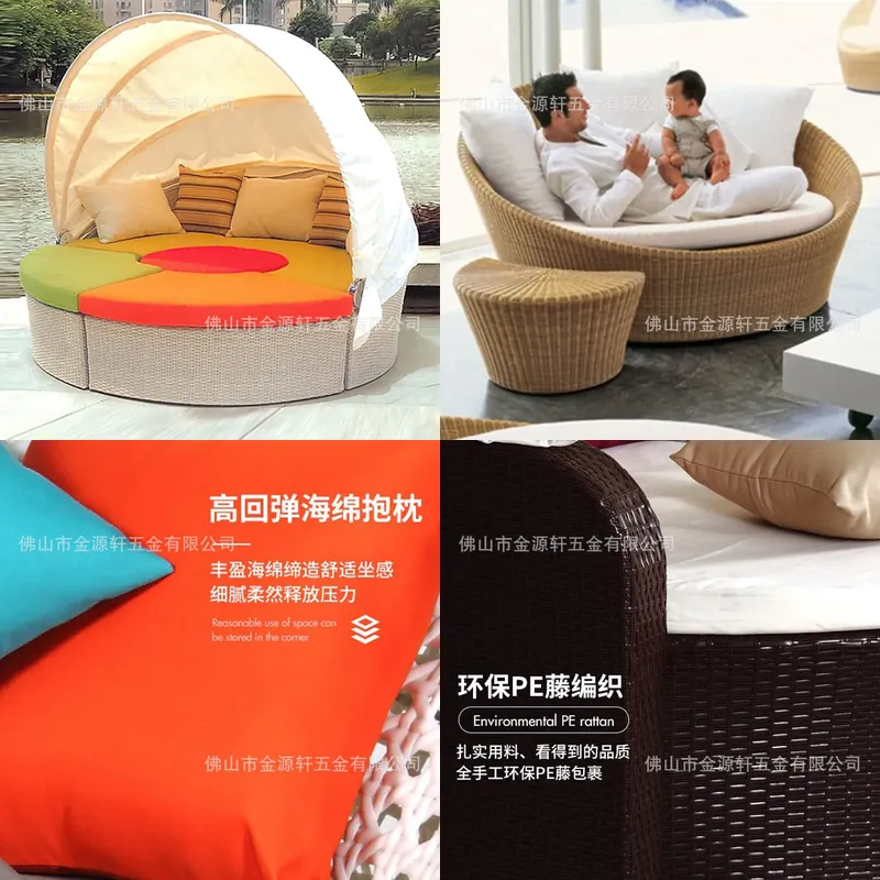Outdoor Daybed Furniture - Lettino da Esterno Rotondo in Rattan,